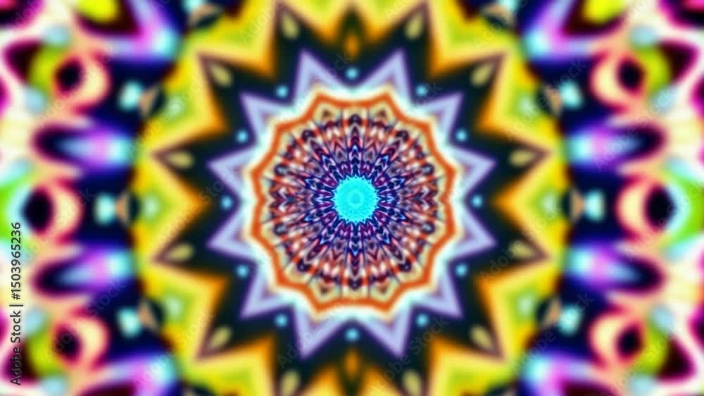 Poster 3d kaleidoscope mandala abstract background of trippy art psychedelic trance to open third eye with 