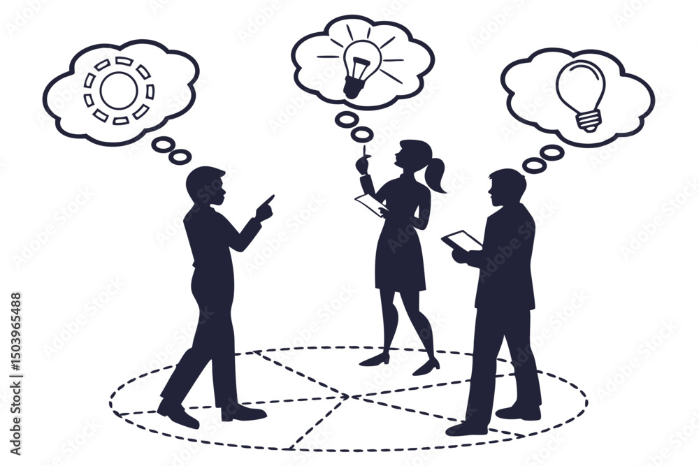 Poster brainstorming session with team members generating new ideas and business solutions