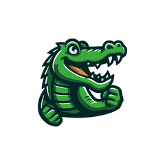 Flat Style Crocodile Mascot Cartoon Character in Green Tone for Sport Logo Design Jungle Reptile Vector Illustration with Strong Expression Suitable for Team Branding and Kids Content