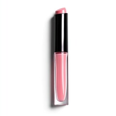 A single tube of pale pink lip gloss with a black cap, displayed against a white background, casting a subtle shadow