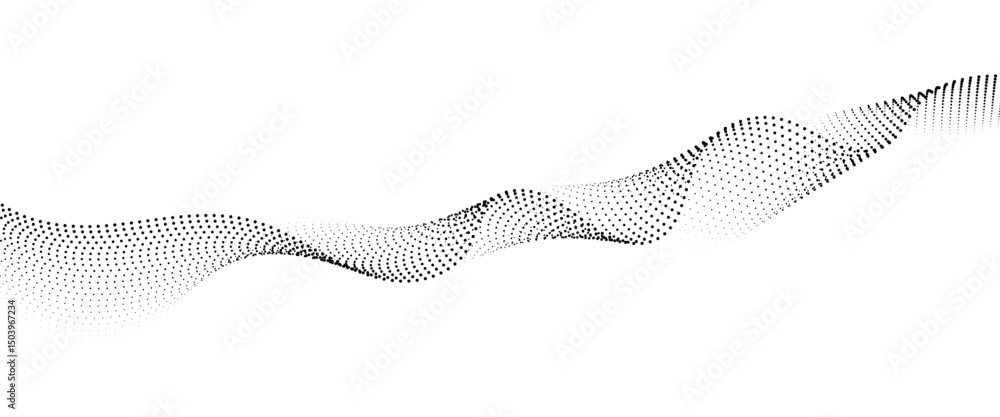 Poster Flowing Dot Wave halftone gradient pattern on transparent background	