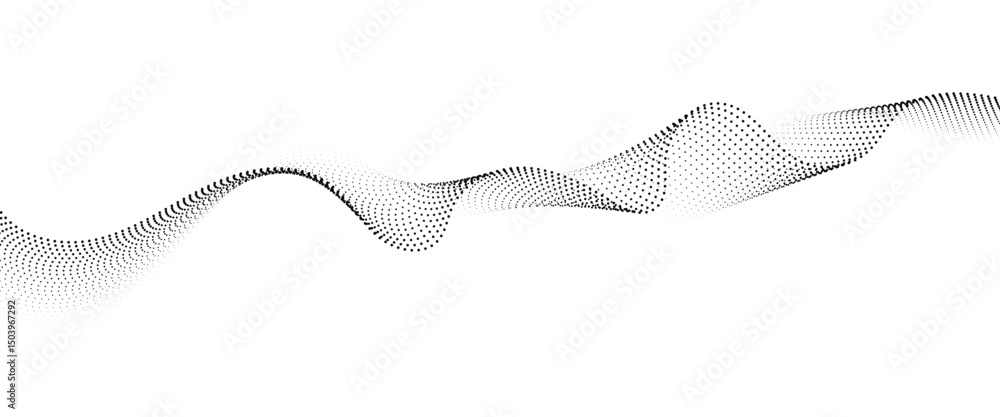 Poster Flowing Dot Wave halftone gradient pattern on transparent background	