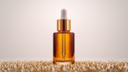 Amber Glass Dropper Bottle Mockup on Gold