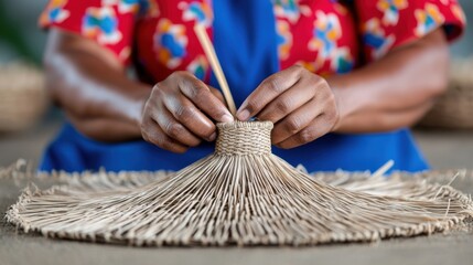 Artisan Hands Weaving Natural Straw Hat