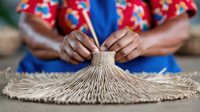 Artisan Hands Weaving Natural Straw Hat