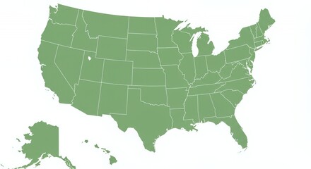 Fototapeta premium United States Map: A Simple Green Representation of the 50 States and Territories