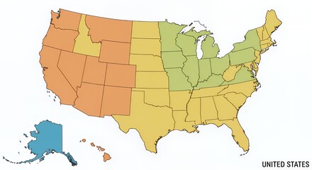 United States Map: Color-Coded Regional Divisions