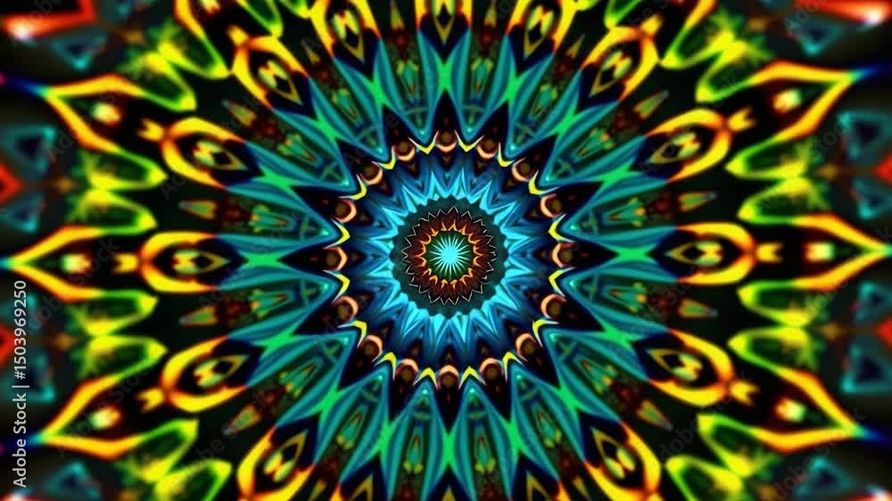 Poster 3d kaleidoscope mandala abstract background of trippy art psychedelic trance to open third eye with 