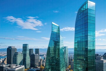 Fototapeta premium Breathtaking Urban Skyline with Contemporary Glass Architecture Under Clear Blue Skies