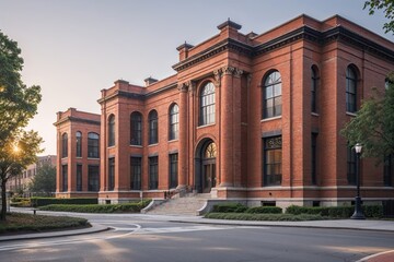 Fototapeta premium Stunning Brick Architecture in Cityscape Timeless Photography Showcasing Midday Charm