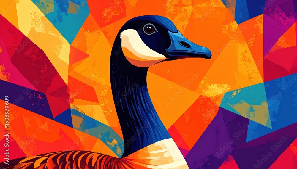 Aufkleber an abstract portrait of a canada goose is colorful and visually striking.