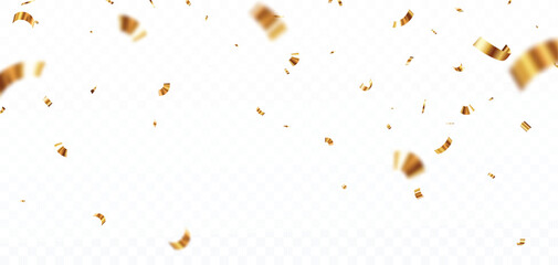 Falling Gold confetti and ribbon banner, isolated on transparent backgrounds