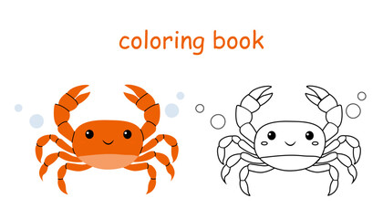happy crab coloring book for kids. Wild animal coloring pages for children
