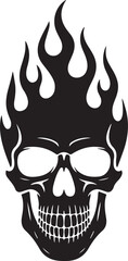Black Flaming Skull Aggressive Fire Vector – Evil Grinning Skull Tattoo Design Illustration | Fiery Skull Illustration Featuring Flames and Bold Black Design on White Background