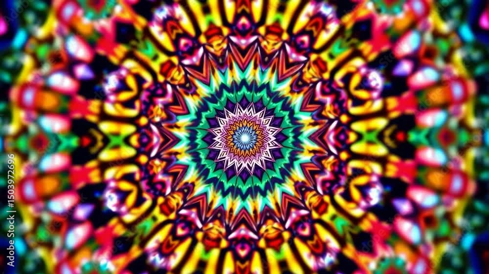 Poster 3d kaleidoscope mandala abstract background of trippy art psychedelic trance to open third eye with 