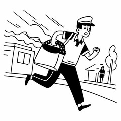 Food delivery guy running with steaming order bag