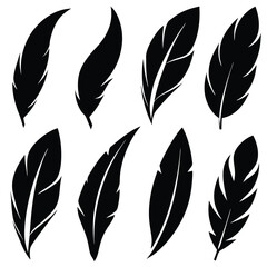 Elegant Black Feather Silhouettes Artistic Set for Design Elements and Creativity