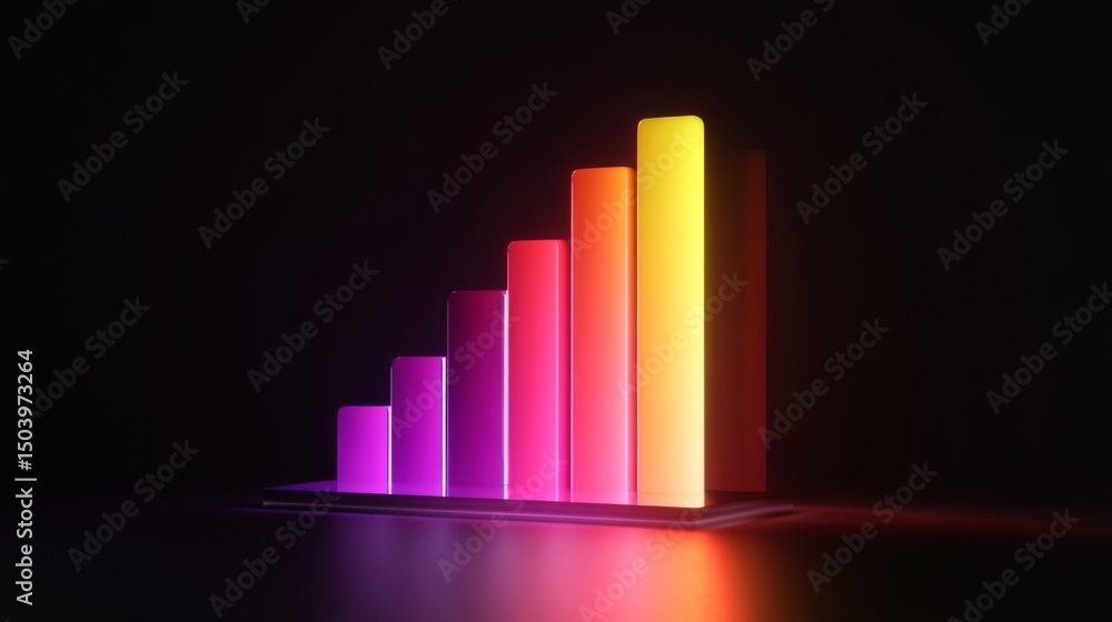 Aufkleber a futuristic d bar chart with illuminated bars in various heights, highlighting business growth data