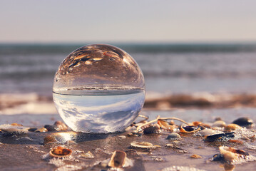 A beach landscape on a crystal ball