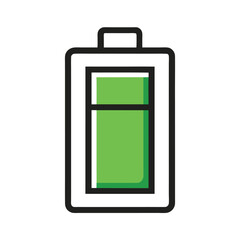 Full battery charging icon showing power symbol and green color indicating energy status