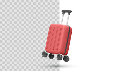 Modern Red Travel Suitcase With Rolling Wheels and Telescopic Handle. Perfect Icon for Vacation, Airport, Holiday, Trip, or Travel Concept. Minimal Design Vector Illustration.
