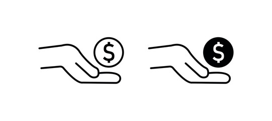 Hand Holding Coin Icon Set, Donation, Payment, Finance, Charity, Investment, Cash Transaction, Support Symbol, Money Transfer Vector