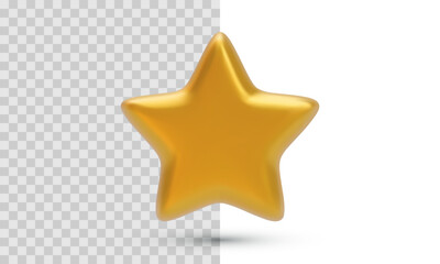 Shiny golden star with soft edges and 3D appearance, isolated on transparent and white background. Perfect for rewards or favorite icons. Vector illustration.