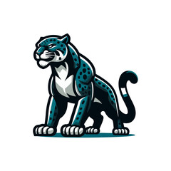 Fototapeta premium Creative cartoon Jaguar Mascot illustration design in flat bold vector wild feline fierce expression aggressive look for graphic logo jungle branding animal emblem predator character artwork use