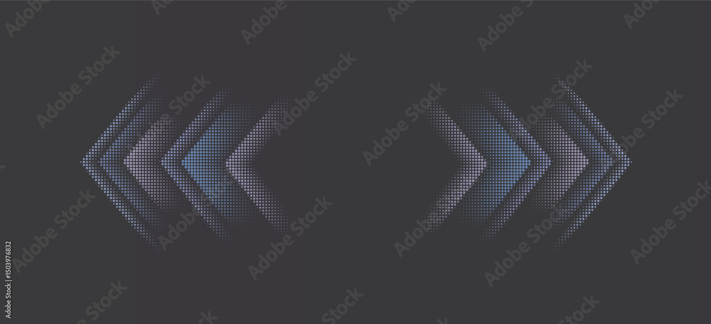Poster glowing arrows moving to the sides. dynamic high-speed movement of arrows in form dots.
