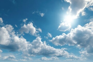 Fototapeta premium Bright Sunny Day with Fluffy Cumulus Clouds in a Vivid Blue Sky, a Scenic Summer Atmosphere