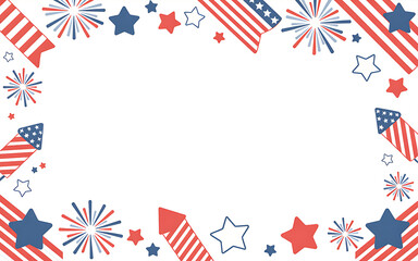 Red and Blue star stripped blank background border, 4th of July Celebration frame, copy space for text independence day page decorations
