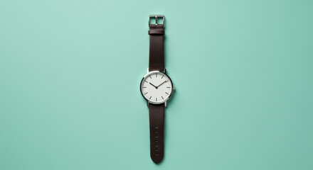 Minimalist wristwatch on mint green background