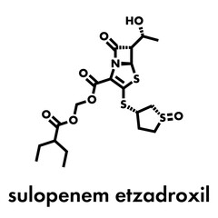 Sulopenem etzadroxil antibacterial drug molecule. Skeletal formula.