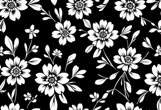 Minimalist black and white abstract floral seamless pattern  ,  pattern,  texture