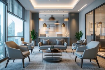 Elegant Blurred Lounge and Consultation Space in a Modern Business Environment with Soft Visual Aesthetics