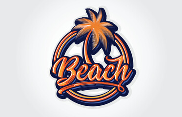 Beach Hand Lettering Typography shirt logo or round badge Vector Template