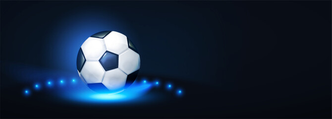 Soccer ball with speed and power light effect. Sports background. Match design.