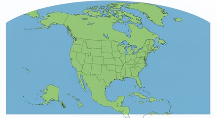 Simplified Map of North America:  A Cartographic Representation of the Continent's Geography