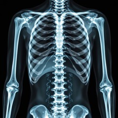 high resolution digital x ray of skeletal torso, focused on thoracic cavity and spine