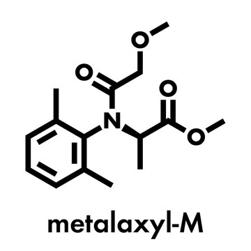Metalaxyl-M systemic fungicide molecule. Skeletal formula.