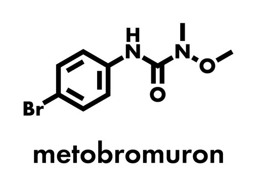 Metobromuron herbicide molecule. Skeletal formula.