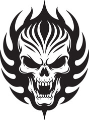 Obraz premium Flaming Demon Skull silhouette Vector – Fierce Screaming Skull Tattoo Illustration | Flaming Skull Illustration Showcasing Bold Design and Fierce Energy Vibes