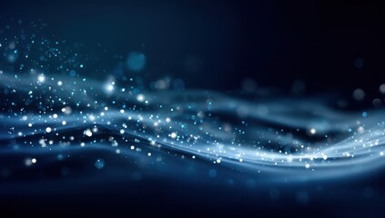 Abstract Blue Wave with Glowing Particles and Bokeh Lights Digital Art Background