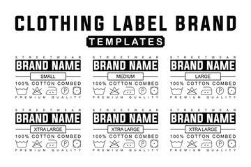 Editable Streetwear Clothing Label Template. Unisex Apparel Tags with Sizes and Custom Brand Design