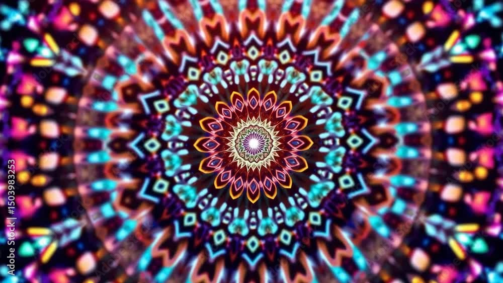 Poster 3d kaleidoscope mandala abstract background of trippy art psychedelic trance to open third eye with 