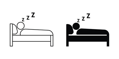 Deep sleep icon set. Sleeping vector with Bed, and Zzz Symbol. sleeping in bed line and glyph icon.