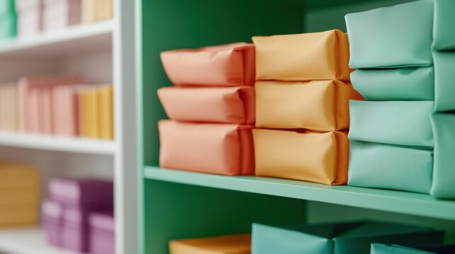 Colorful Lightweight Storage Items on Compact Shelves for Efficient Organization and Space-Saving Solutions