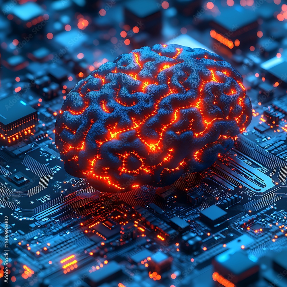 Aufkleber glowing artificial brain illuminated on circuit board suggesting ai intelligence and technology