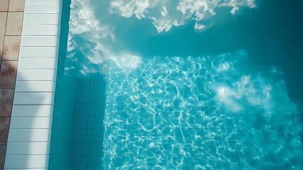 Underwater pool tile texture with moving reflections, great for luxury visuals, resort promotions, and calm aqua aesthetics.