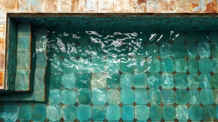Underwater pool tile texture with moving reflections, great for luxury visuals, resort promotions, and calm aqua aesthetics.
